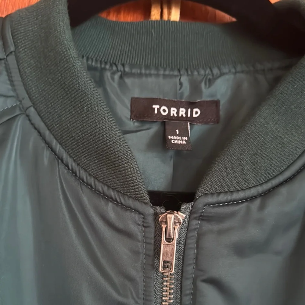 Torrid Green Satin Bomber Jacket with Ribbed Details - Picture 2 of 5